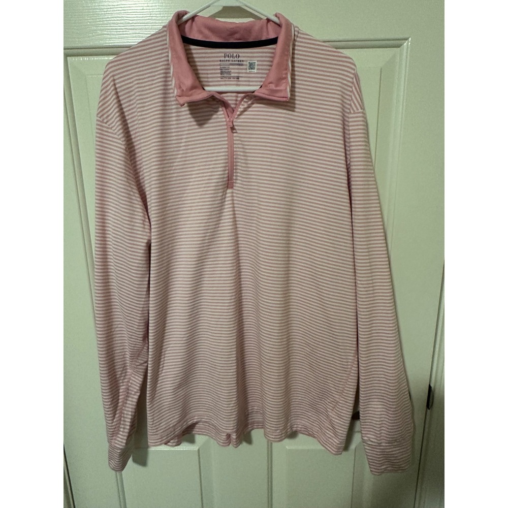 Polo Ralph Lauren Pullover Mens XXL Pink Striped Performance 1/4 Zip Classic Fit
